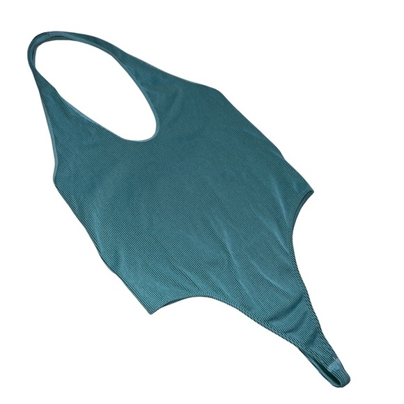 Wild Fable Seamless Ribbed Halter Bodysuit Teal Green Size Large - Picture 4 of 11